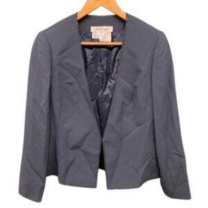 La Bottega Blazer Women’s 8 Navy Open Front Long Sleeve Trim Lightweight Jacket‎